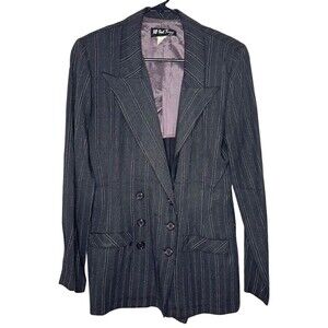 All That Jazz Women Blazer 8 Gray Pin Stripe Stretch Fitted Long Sleeve Career